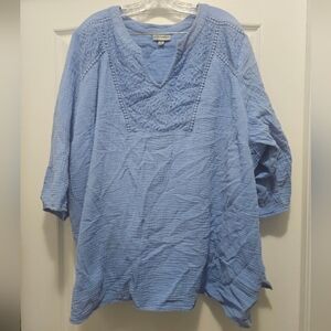 EUC Catherine's tunic top with crochet neck 4xl light blue cotton flowy top